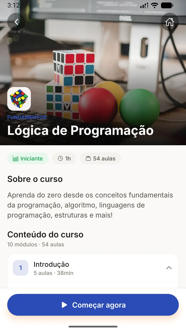 Tela de detalhe do curso no app Hcode Class