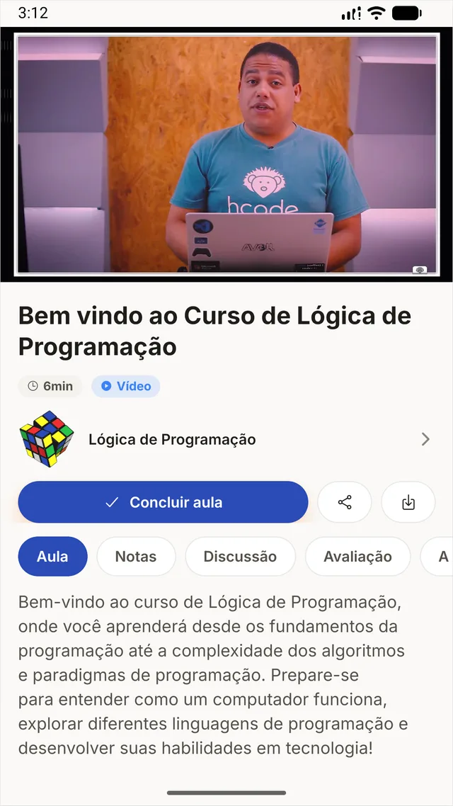 Player de aula do app Hcode Class